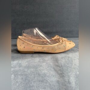 Pop Women’s Cream Mesh Shear Bejeweled Ballerina Flats SZ 9.5 New Bow Accent